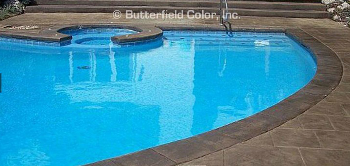 Stampable overlays can bring life back to weathered concrete surfaces and pool decks. The same color charts and release textures and colors can be used on an overlay as a conventionally stamped hardscape.